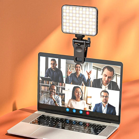Evonouk laptop with video call on screen and LED light 
